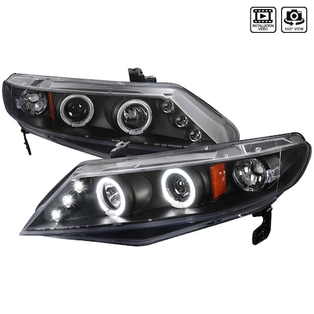 Spec-D Tuning 06-11 Honda Civic Halo LED Projector Black, 2LHP-CV064JM-TM 2LHP-CV064JM-TM